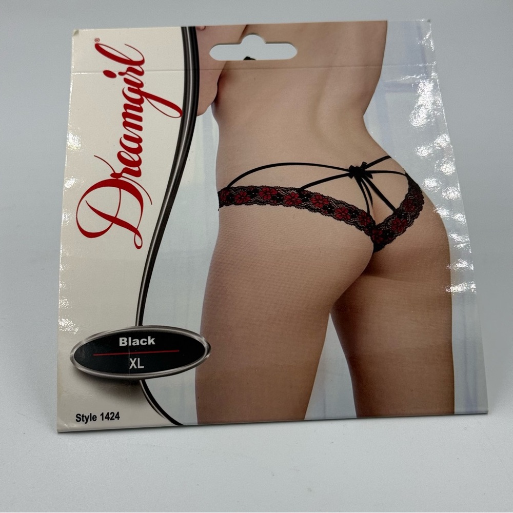 Dreamgirl Black Scalloped Cross Dye Lace and Stretch Mesh Panties Size XL